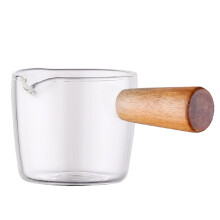 Clear Borosilicate Glass Milk Pan with Wooden Handle 3.38 oz
