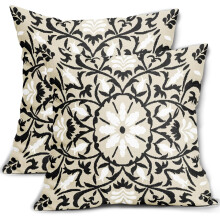 Zwart-witte boho linnen kussenhoezen 18x18 inch (set van 2)