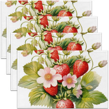 Kawaii aardbeien placemats set van 4, 30 x 45 cm