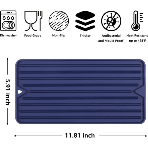 Silicone Dish Drying Mat 12 x 6 in Deep Blue