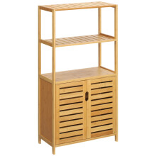 Badezimmerschrank mit Lamellentüren, Bambusholz, Natur