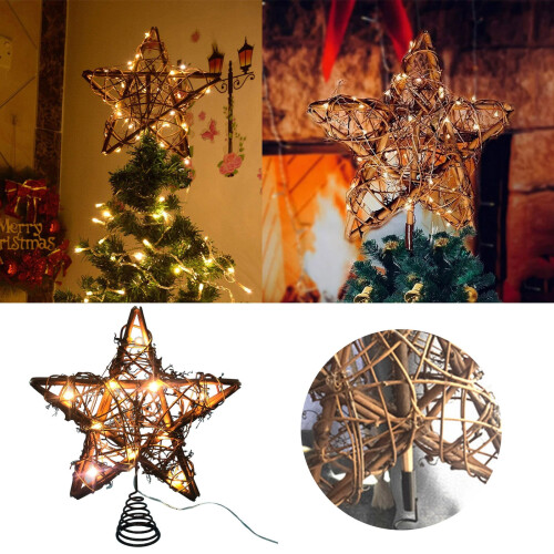 Christmas star tree topper with LED lights, rattan 1