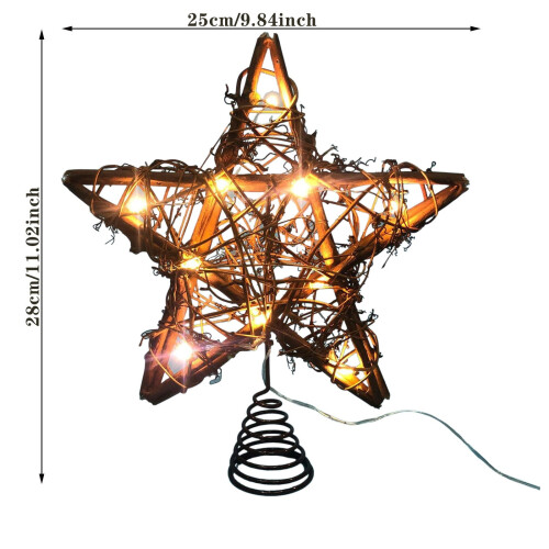 Christmas star tree topper with LED lights, rattan 2