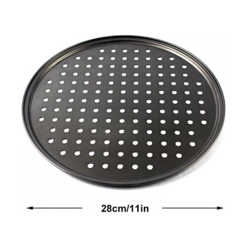 Round pizza baking tray carbon steel perforated non-stick 1