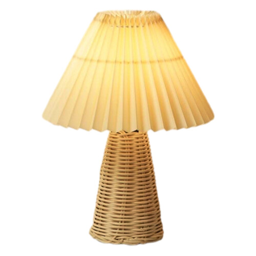 Pleated Table Lamp with Rattan Base Vintage Style 1 Pack 1