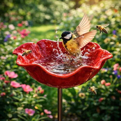 Elegant Bird Bath Stake Feeder Bowl for Outdoor Space Durable 1