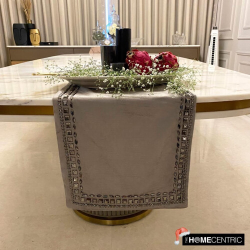 Crystal Embroidered Table Runner Chenille Leather 14x60 inch 1