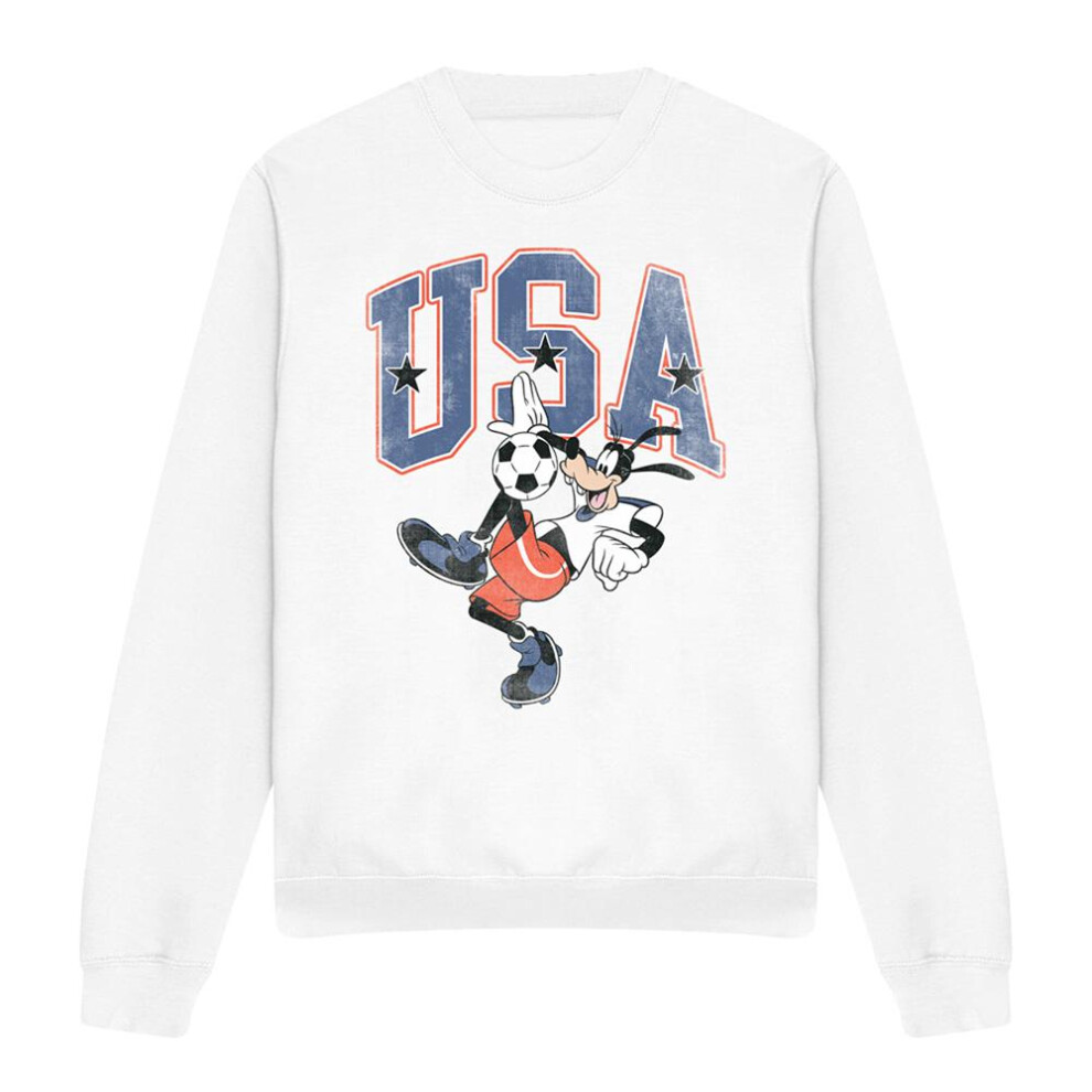 Disney (M, White) Unisex Adult Football Usa Goofy Sweatshirt