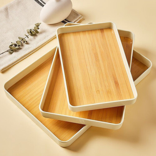 Bandeja rectangular para taza de té con diseño de madera, PP resistente, 1 pieza. 1