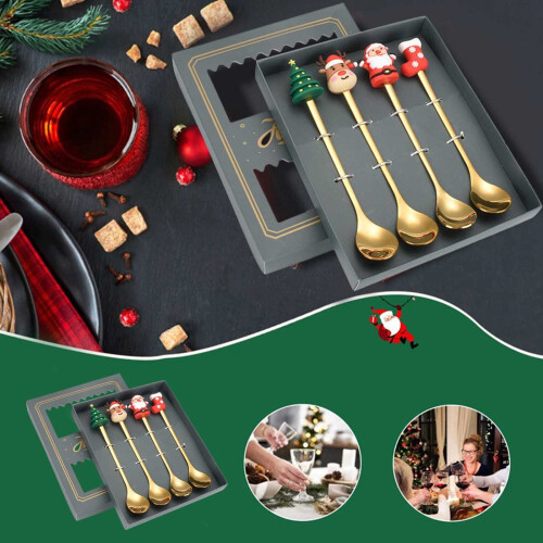 Conjunto de 4 colheres de Natal em aço inoxidável 1