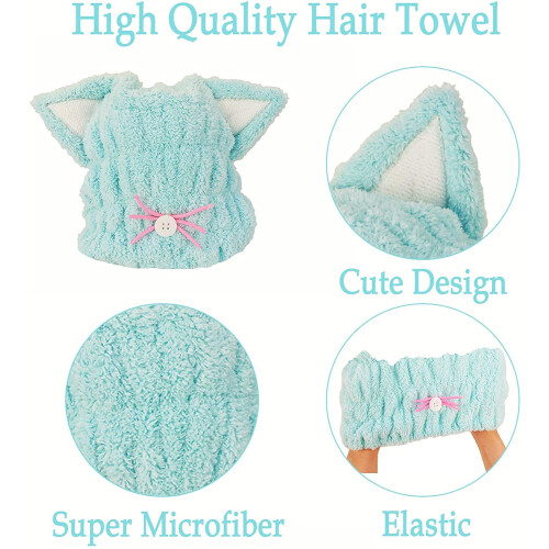 Microvezel haarhanddoek, blauw, zacht, absorberend, sneldrogend. 1