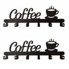 Wall-Mounted Coffee Mug Rack with COFFEE Cutout, Black