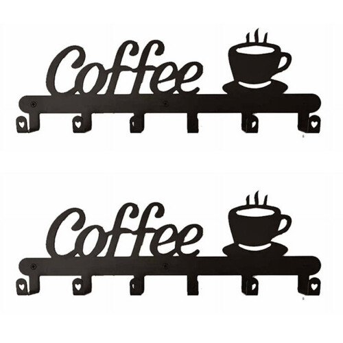 Wall-Mounted Coffee Mug Rack with COFFEE Cutout, Black