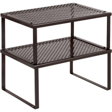 Spice Rack Metal Cabinet Shelf Organizer Set of 2 Brown