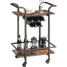 2-Tier Rolling Bar Cart with Wine Rack, Rustic Brown & Black