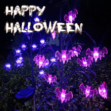 Lila denevér napelemes kültéri halloweeni dekoráció 12LED