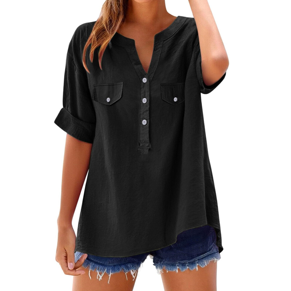 Black Women's Button-Down Linen Clothing, Comfortable And- Xxl