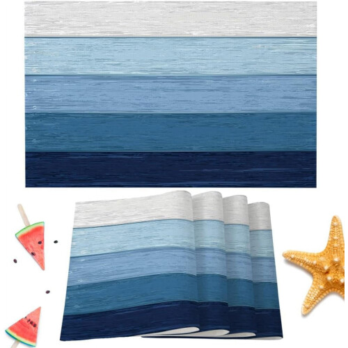 Sets de table style ferme, bleu ombré, lot de 4