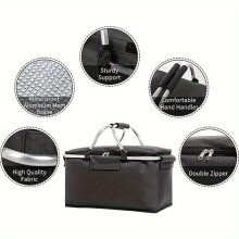 Cesta de picnic plegable aislada con revestimiento refrigerante y