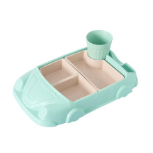 Children's Car-Shaped Stainless Steel Dinner Plate Set Green