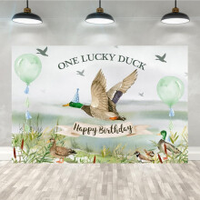 Happy 1st Birthday Backdrop 5x3ft One Lucky Duck Theme