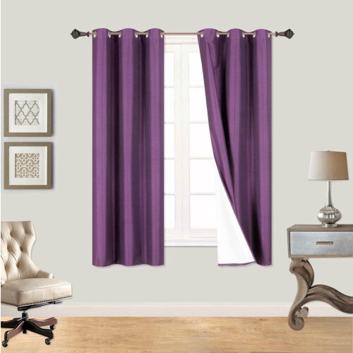 Faux Silk Blackout Curtains with Silver Grommets 2 pcs