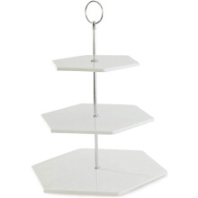 Suporte para bolo hexagonal prateado de 3 andares