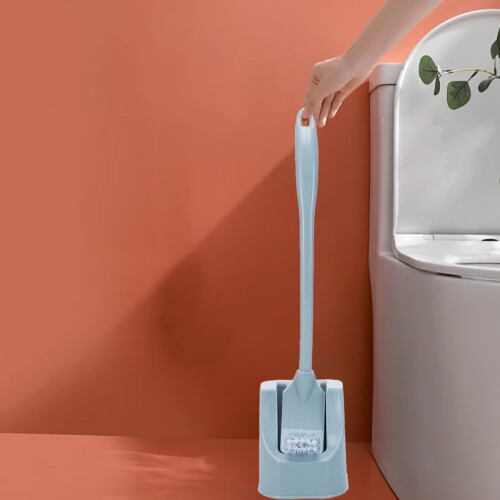 Toilet Brush Set with Long Handle and Wall-Mounted Base 1
