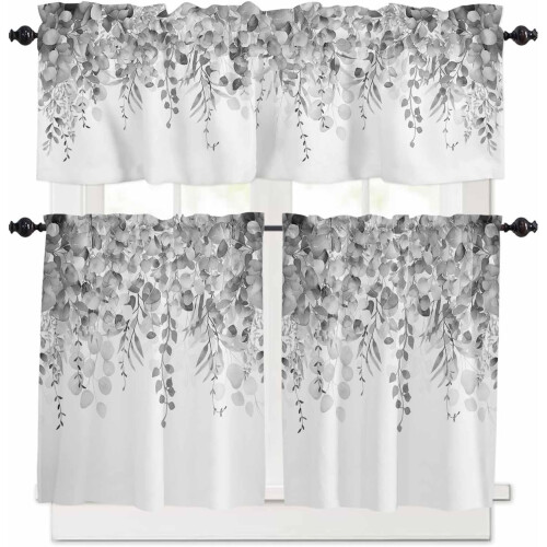 Grå eukalyptus köksgardiner, set med 3 delar, 135 x 60 cm