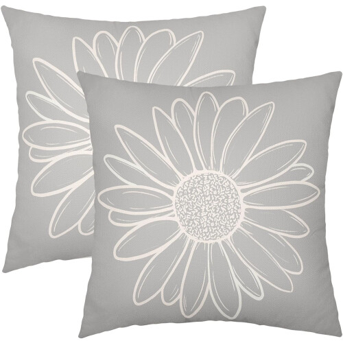 Grå Daisy-putetrekk 40x40 cm, bomullslin, sett med 2