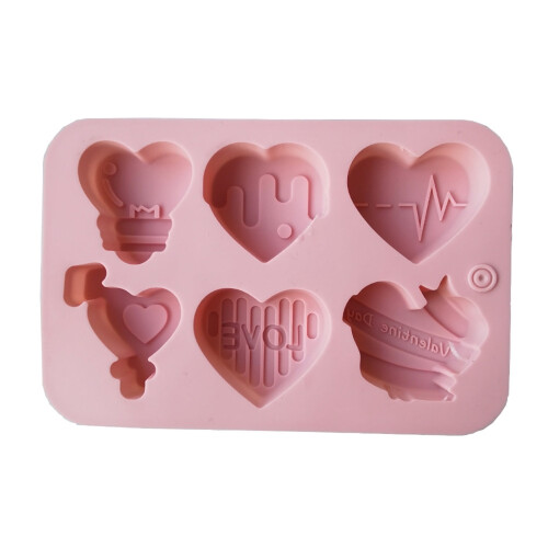 Forma de silicone para bolo em formato de coração, com 6 cavidades.