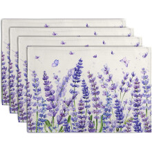 Set van 4 placemats met lavendelbloemenprint, 12x18 inch, polyester.