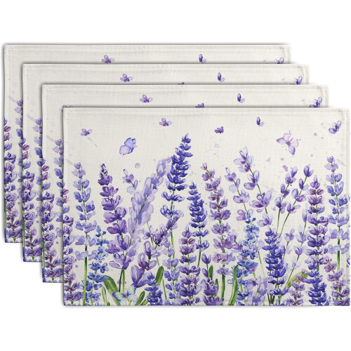 4er-Pack Lavendel-Tischsets mit Blumenmuster, 30 x 45 cm, Polyester