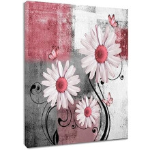 Tableau mural en toile avec papillon marguerite rose, 40 x 30 cm