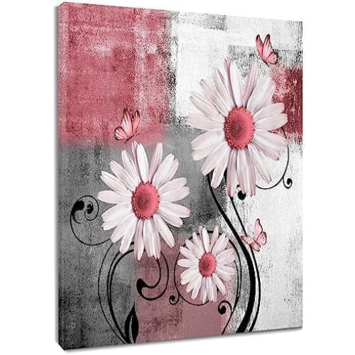 Leinwandbild „Rosa Gänseblümchen-Schmetterling“, 40 x 30 cm