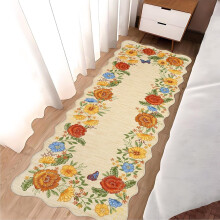 Tapis lavable à bords festonnés, motif floral vintage, antidérapant