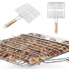 Panier à griller en fil de fer antiadhésif portable avec support en bois