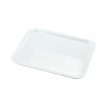 Bandeja de servir rectangular desechable blanca de 15,5 pulgadas.