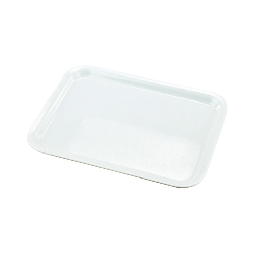 Bandeja de servir rectangular desechable blanca de 15,5 pulgadas.