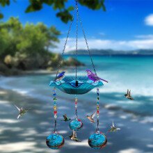 2-in-1 Glass Bird Feeder and Bath with Solar Fountain