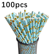 Gold-Printed Disposable Paper Straws – 100 Pack