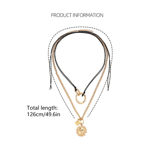 Layering Chain Necklace With Geometric Alloy Charm Adjustable 2