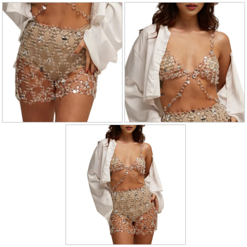 Rhinestones Body Chain Suit Layered Crystal Bra-complete set 1
