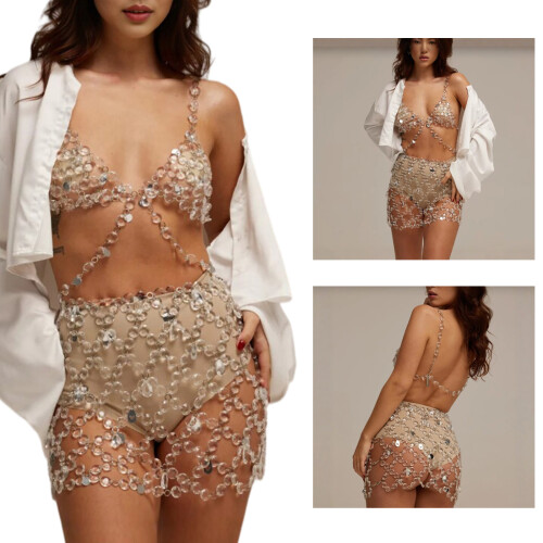 Rhinestones Body Chain Suit Layered Crystal Bra-complete set 2