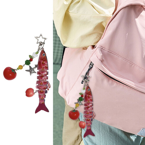 Lifelike Ocean Fish Keyring With Movable Sections-Dark Red 2