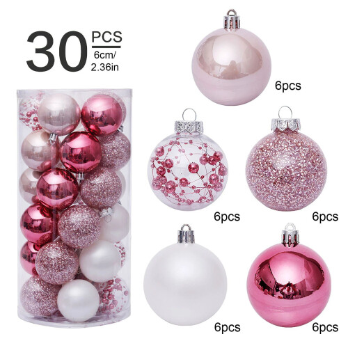Christmas Tree Ornaments Set Shatterproof Pink 30 pcs 1