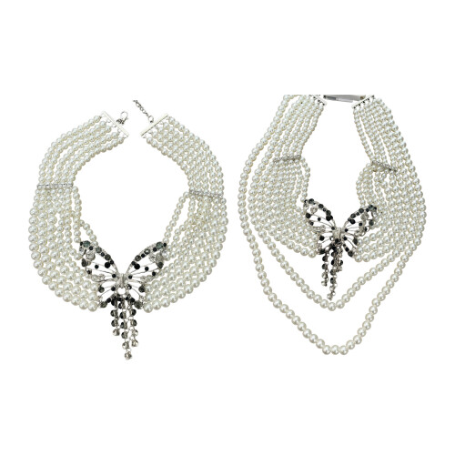 Imitation Pearls Butterfly Pendant Multi-layer Necklace-Short 2