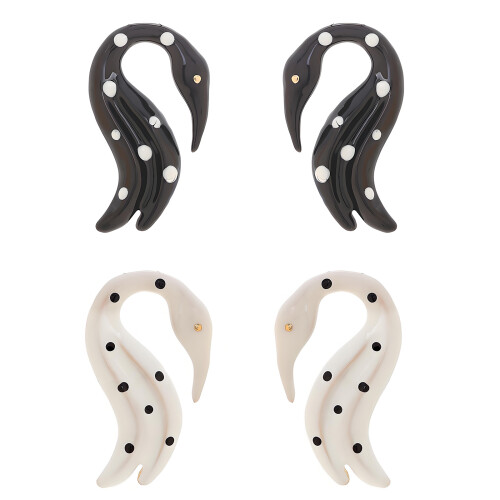Flamingo Shaped Earrings Eye Catching Spotted-black white dots 1