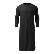 Arab Style Long Robe For Men Cotton Fabric Long Sleeve-Black M