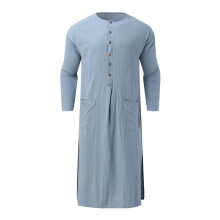 Muslims Thobe For Men Lightweight Long Sleeve Robe-sky1 blue S